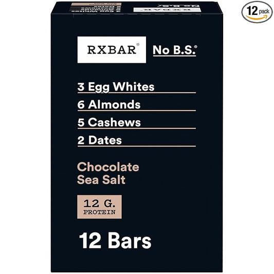 RXBAR Protein Bars, Protein Snack, Snack Bars, Chocolate Sea Salt, 22oz Box (12 Bars)