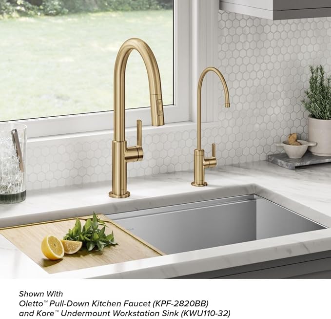KRAUS Oletto Single Handle Drinking Water Filter Faucet for Reverse Osmosis or Water Filtration System in Brushed Brass, FF-103BB