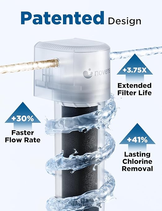 NOVETE Under Sink Water Filter System, Upgraded 30,000 Gallons, NSF/ANSI 42 & 372 Certified, Reduces 99% Chlorine, Lead, PFOA/PFOS, Bad Taste & Odor, Direct Connect to Kitchen Faucet, UWF1A-PC, Black