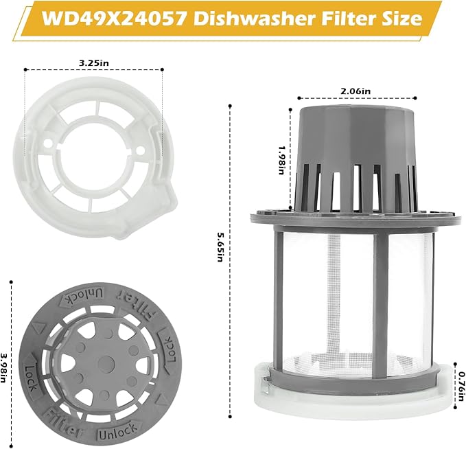 WD49X24057 Dishwasher Ultra Fine Filter Kit Replacement for GE Dishwasher Filter WD12X10416 WD12X20107 WD12X21976 WD12X22560 WD12X23736 WD12X20340 WD12X21676 WD12X20549
