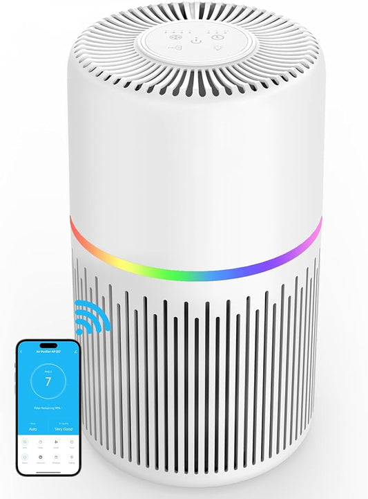 Air Purifiers for Home,FRESHDEW H13 True HEPA Air Purifier Up to 1300 Ft² Cleaner with 360° Air Inlet RGB Lights,13dB Air Purifier with APP Alexa Control Pet Hair,Dust,Smoke Wirldfire Pollen