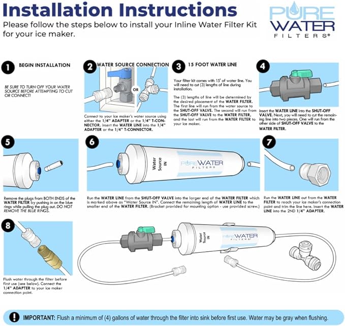 Inline Water Filter Kit for Ice Makers with 1/4" Tubing and a T-Connector