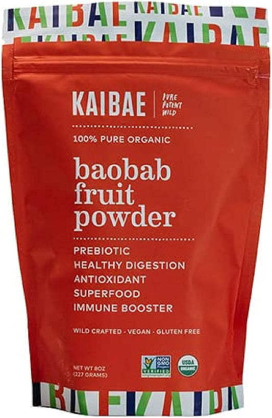 KAIBAE Premium Organic Baobab Powder I Prebiotic Gut Health, Intermittent Fasting, Immunity, Hydration | Vitamin C, Polyphenols, Minerals | Fiber Supplement | 8 oz.