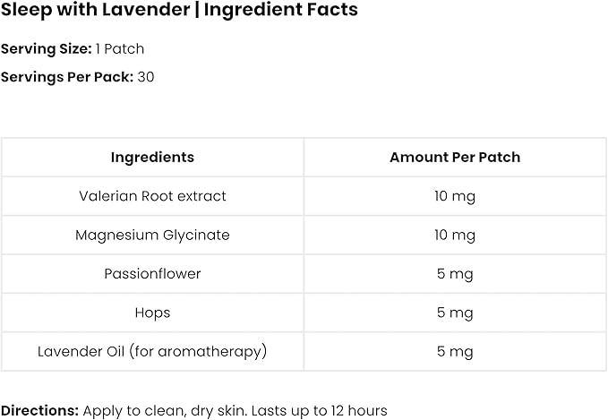 Sleep with Lavender Patch | Valerian, Passionflower, Hops, Magnesium Glycinate, Lavender | 30 Patches