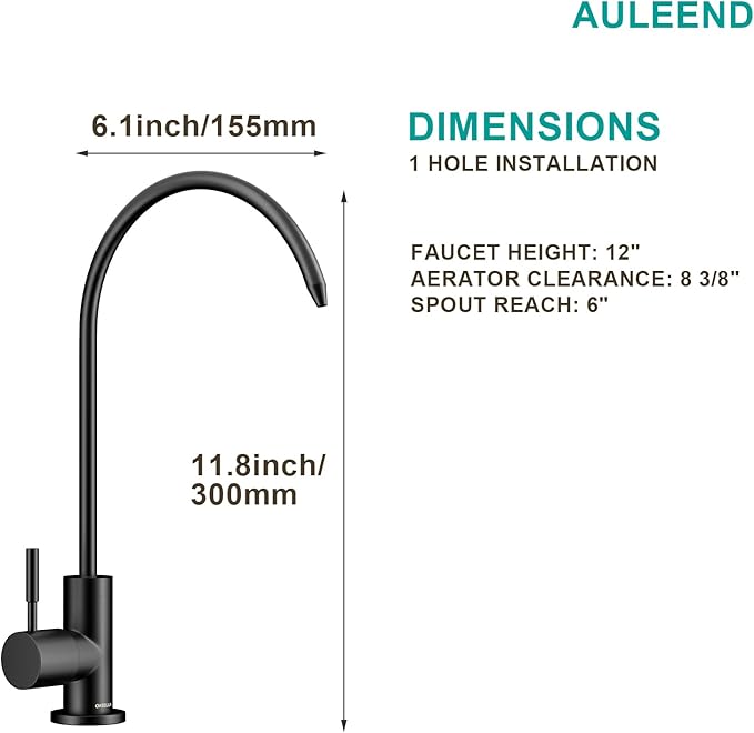 Brass Reverse Osmosis Faucet, Sink Water Filter System, Suitable for Most Reverse Osmosis or Water Filtration Systems, Kitchen bar Sink Drinking Faucet (Matte Black)