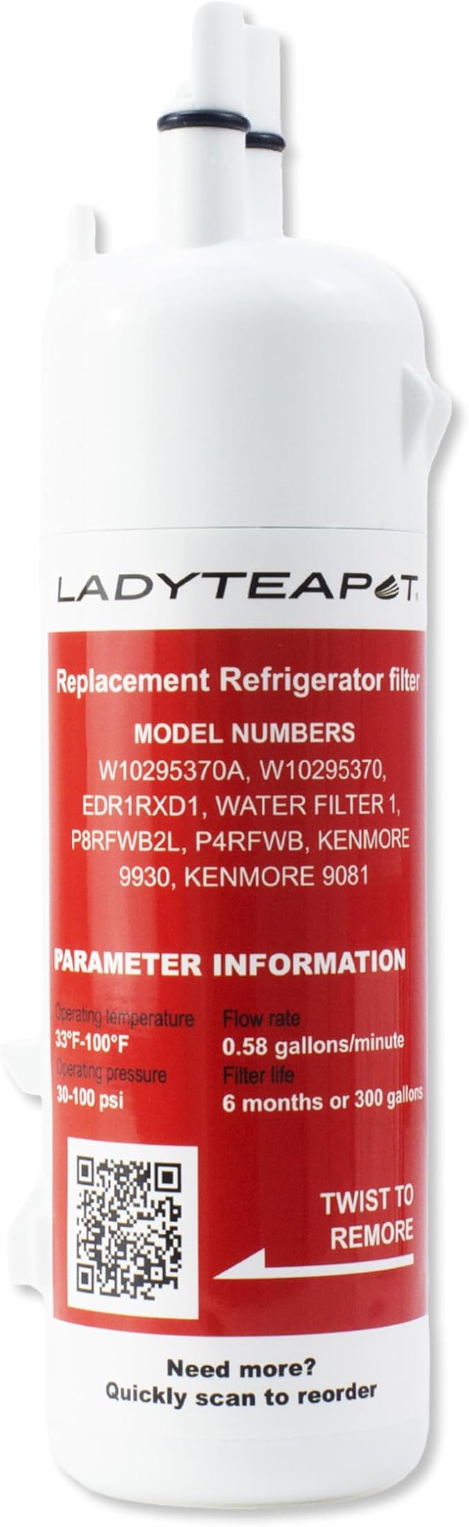 W10295370A Water Filter Replacement Fit for EDR1RXD1, WHR1RXD1, Filter 1, W10295370, KAD1RXD1, P8RFWB2L, P8WB2L, P4RFWB, 46-9081, 46-9930 Compatible with Whirl-pool Ken-more (1 Pack)