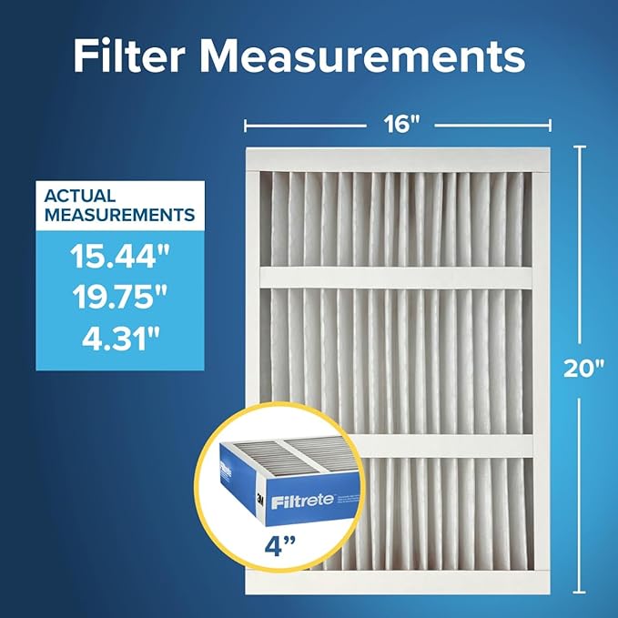 Filtrete 16x20x4 AC Furnace Air Filter, MERV 13, MPR 1900, Premium Allergen, Bacteria & Virus Filter, Electrostatic Air Cleaning Filter, 2-Pack (Actual Size 15.44 x 19.75 x 4.31 in)