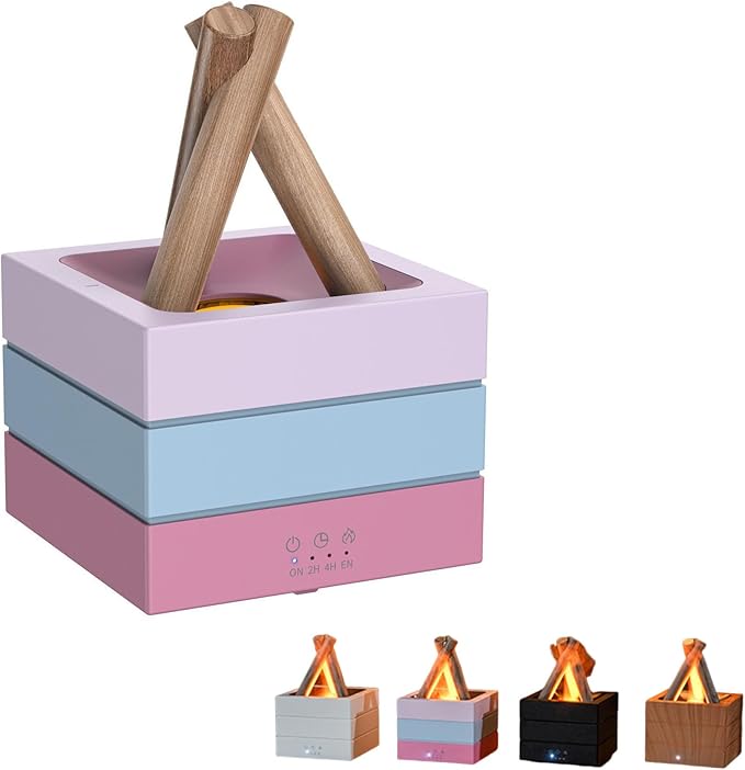 Flames Humidifier Essential Oil Diffuser, Bonfire Essential Oil Scent Diffuser Humidifier, Small USB Desktop Humidifiers with 7 Colors, Campfire Aromatherapy Diffusers for Home & Office (Colorful)