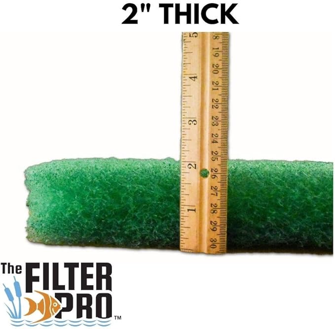 Green Coarse Filter Media, 2" Thick, 28" x 72" Roll, Perfect for Aquariums, Ponds or Water Gardens, Made in USA