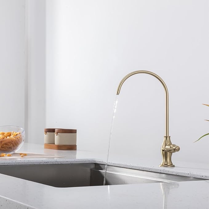 Delle Rosa Brushed Gold Drinking Water Faucet, Solid Brass Kitchen Water Filter Faucet, Classical Water Filtration Faucet for Under Sink Water Filter System Brushed Gold（Light Gold）