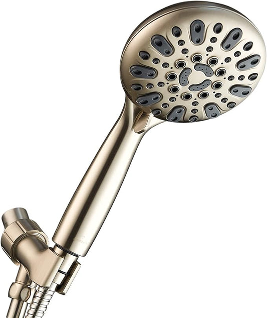 Handheld Shower Head, 6 Spray Setting High Pressure Shower Head with Brass Swivel Ball Bracket and Extra Long Stainless Steel Hose, Brushed Nickel, 5"