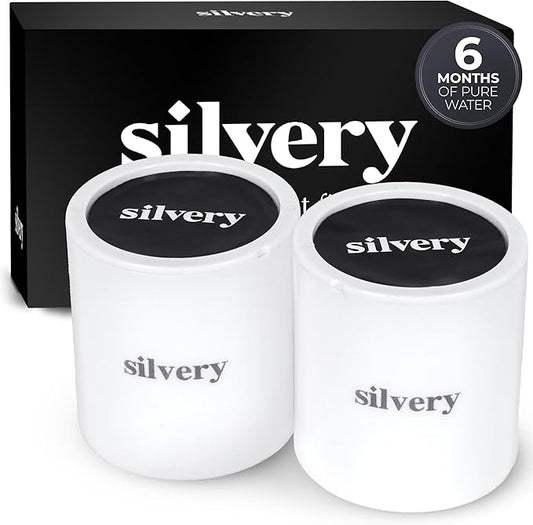 Silvery High Pressure Filtered Shower Head - Dermatologist-Approved Clean Water with Silvery Technology™ Filter - Showerhead Removes Impurities for Healthier Skin (Fixed Replacement Filters)