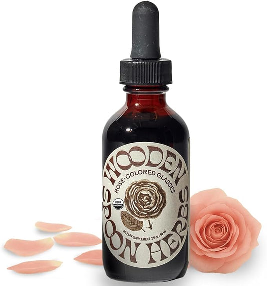 Wooden Spoon Herbs Rose-Colored Glasses Herbal Tincture | Organic Passionflower Supplement with Provence Rose Petal, Oat Tops & Hawthorn Extracts | Promotes Calm & Eases The Mind | 2oz, 32 Servings