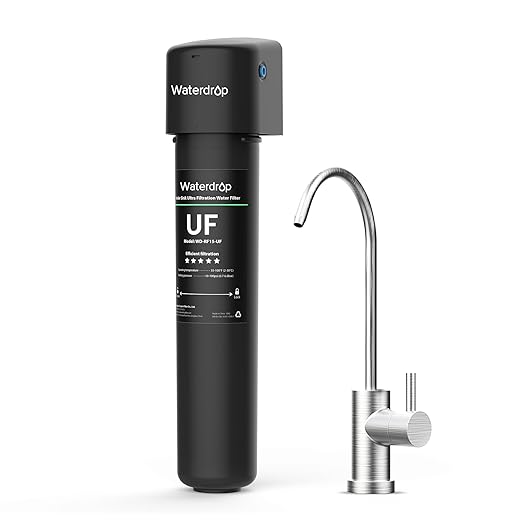 Waterdrop 15UB-UF 0.01 μm Ultra Filtration Under Sink Water Filter System for Baçtёria Reduction, Reduces Lead, Chlorine, Bad Taste & Odor, 19K Gallons, with Dedicated Brushed Nickel Faucet, USA Tech