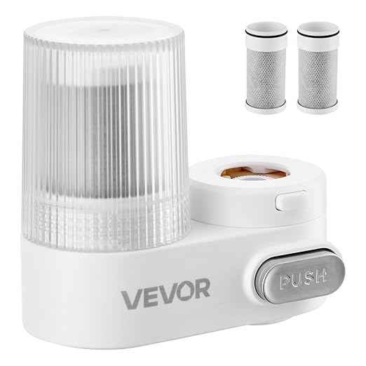 VEVOR Faucet Mount Water Filter, Vertical Water Purifier for Sink Tap, NSF Certified Carbon Fiber Filter, Removes Chlorine Lead with 3 Filters, Fits Most Kitchen or Bathroom Faucets, White
