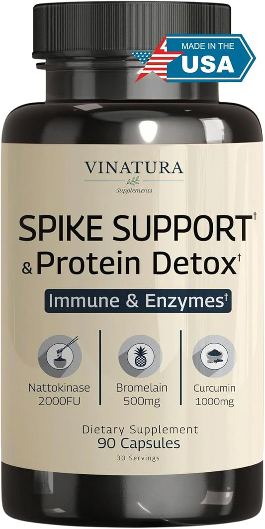 Spike Protein Detox - Curcumin 1000 mg, Bromelain 500 mg, Nattokinase 2000 FU - Enzyme Complex for Detox & Protein Balance, Ultimate Spike Support Supplement - 90 Capsules