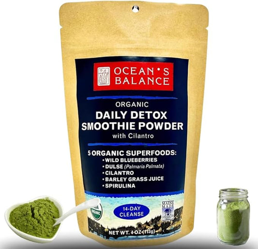 Ocean's Balance Daily Detox Smoothie Powder with Cilantro, Blueberry, Spirulina, Dulse Seaweed & Barley Grass Juice Powder — Easily Digested Smoothie Mix for Detox Cleanse (4 oz - 1 Pack)