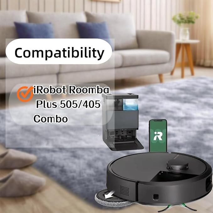 Replacement Parts Compatible with iRobot Roomba Plus 405 Combo/ 505 Combo Robot Vacuum, 1 Rubber Brush 6 Mop Cloth 4 Dust Bag 3 Filter 6 Side Brushes