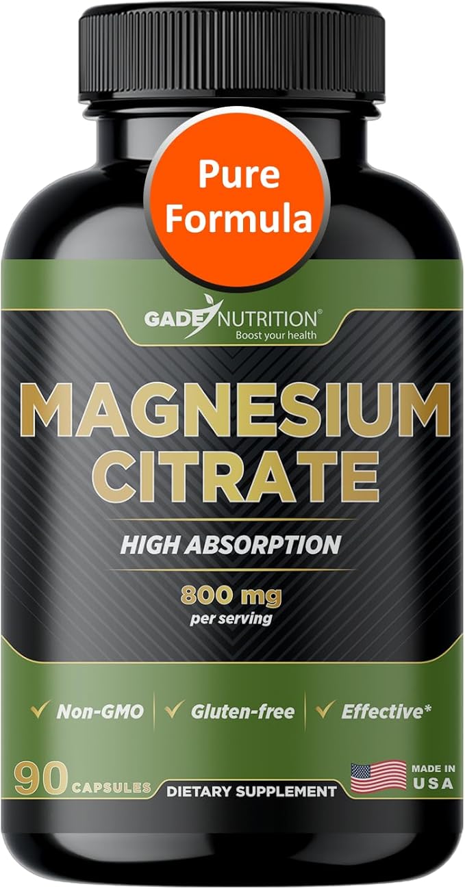 Gade Nutrition Pure Magnesium Citrate Supplement | Calm Magnesium for Sleep | Nature Made Magnesium in Veggie Capsules | Citrato de Magnesio | Magnesium Supplement Made in USA