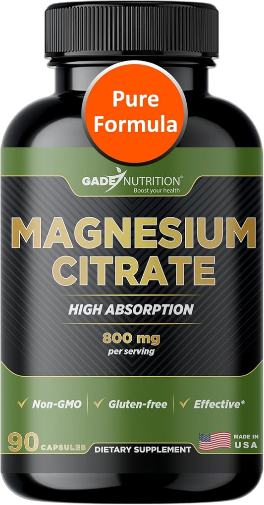 Gade Nutrition Pure Magnesium Citrate Supplement | Calm Magnesium for Sleep | Nature Made Magnesium in Veggie Capsules | Citrato de Magnesio | Magnesium Supplement Made in USA