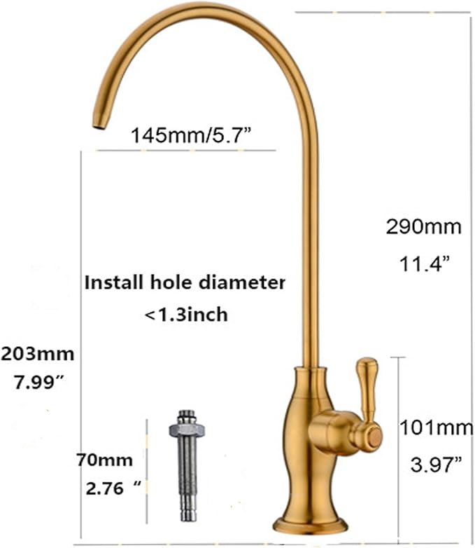 Delle Rosa Brushed Gold Drinking Water Faucet, Commercial Water Filtration Faucet for Under Sink Water Filter System,Solid Brass Drinking Water Purifier Faucets,Brushed Gold(Deep Gold)