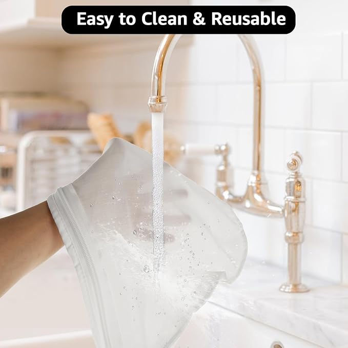 10Pcs Extra Fine Mesh Strainer Bags with Handle, Reusable Cheesecloth Bag, Kitchen Strainer Filter for NutMilk, Coffee, Milk, Tea, Juices and Fresh Cheese, Large, White