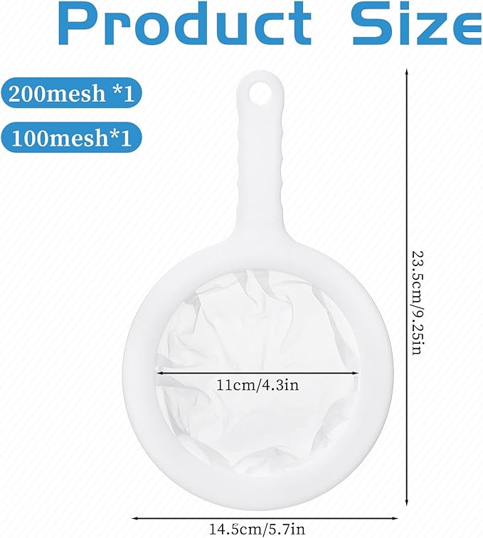 2PCS Ultra Fine Strainer for Liquids, 100/200 Nylon Fine Mesh Juicer Strainer for Pulp, Essential Kitchen Juice Strainers for Milk Juice Wine Cheese Whey Grease Coffee, Suitable for 5 Inch Filter