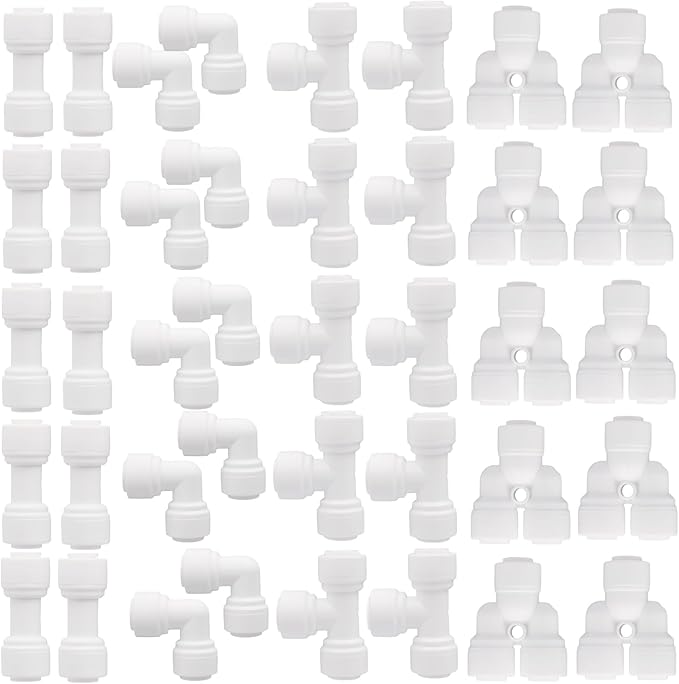 40 pcs Water Tube Fittings Kit,1/4" OD Quick Connect Push to Connect Fittings for RO/DI Water Filter System