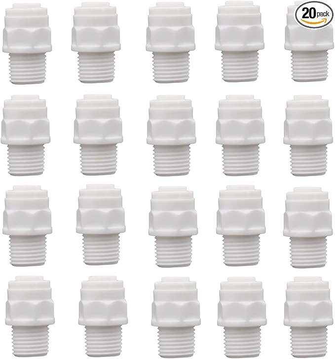 20 PCS 1/4" Male x 1/4" OD Push to Connect Fitting, Quick Release Water Filter Connector for RO System, Refrigerator, Drink Dispenser(Straight)