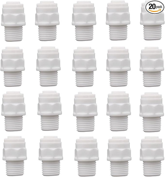 20 PCS 1/4" Male x 1/4" OD Push to Connect Fitting, Quick Release Water Filter Connector for RO System, Refrigerator, Drink Dispenser(Straight)