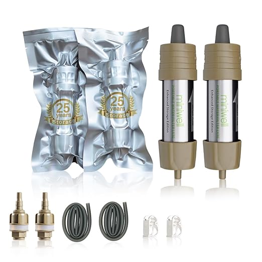 Miniwell L630 Portable Water Filter with Upgraded Vacuum Packaging - 25 Year Storage, Long Lasting and Versatile Usage Options, 2 Pack Filters,Bucket Connectors and Hoses