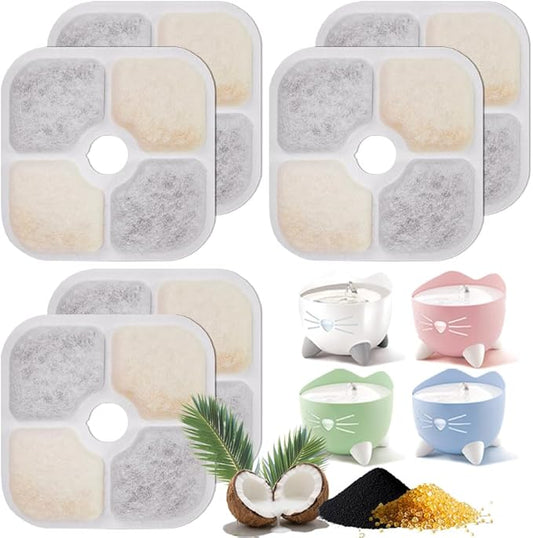 6-Pack Cat Fountain Filter Replacement Compatible with Catit PIXI Water Fountain 85oz/2.5L, Cat Water Fountain Filter Replacement Triple Action Water Filters