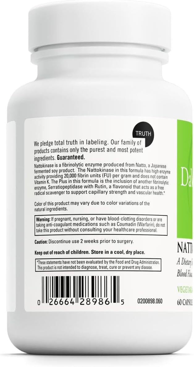 DAVINCI Labs Nattokinase Plus - High-Potency Nattokinase Supplement for Comprehensive Blood Flow Support for Men & Women - Formulated with Antioxidant Support* - 60 Vegetarian Capsules