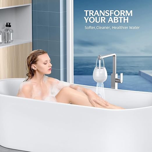 Bathtub Faucet Water Filter – 10-Stage Granular Core Filtration System, 7500 Gallon Filter Life, Softens Hard Water, Reduces Chlorine, Fluoride, Rust – Skin & Hair Safe – Tool-Free Install (White)