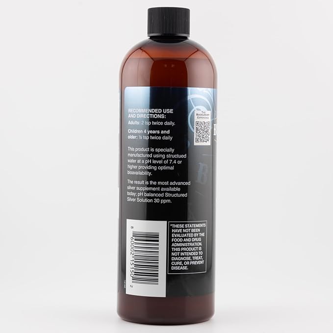 Silver Solution pH Balanced - Alkaline Structured Silver Solution Unflavored Liquid for Daily Immune Support - 30ppm Gluten Free - 16 oz