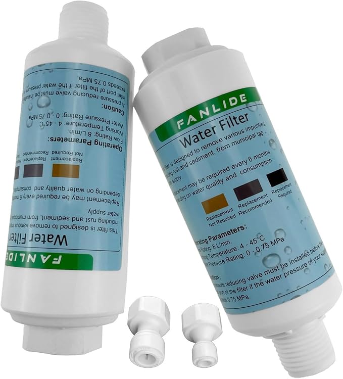Bidet water filter for electronic bidet seats, Toilet water filter system, compatible with 1/2" 1/4" 3/8" Bidet hose (2 Filters + 2 Adapter)