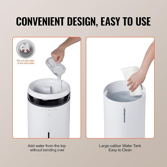 VEVOR Humidifier for Home Large Room, Commercial Humidifier for Whole House 1291.7 sq ft, 16L Water Tank & Night Light & 12h Timer & Auto Shut-Off, Greenhouse, Commercial Branch Tube w/ 360° Nozzle