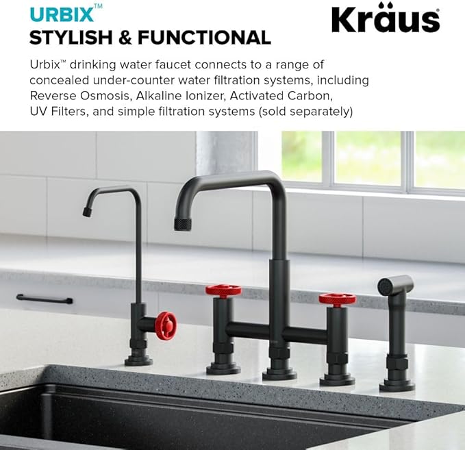 KRAUS Urbix 100% Lead-Free Kitchen Water Filter Faucet in Matte Black/Red, FF-101MBRD