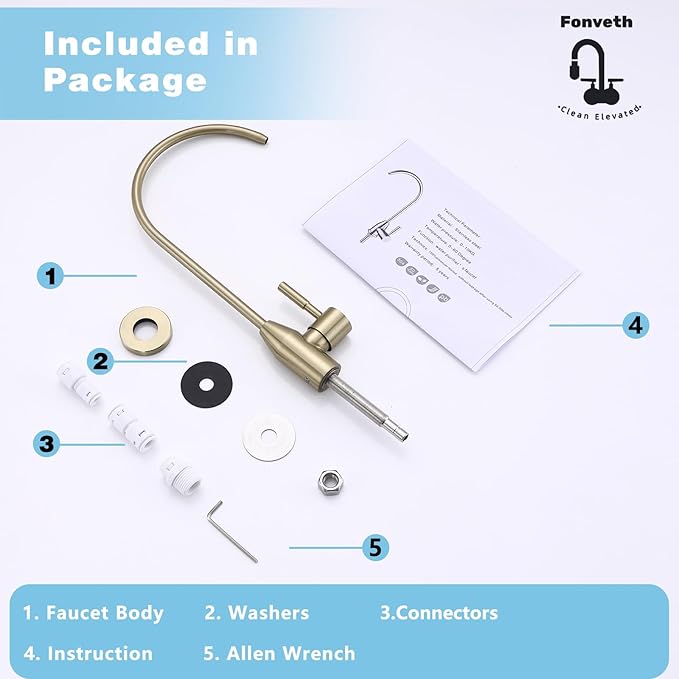 Drinking Water Faucet, Champagne Gold RO Faucet for Under Sink Water Filter System Reverse Osmosis Non-Air Gap for Kitchen