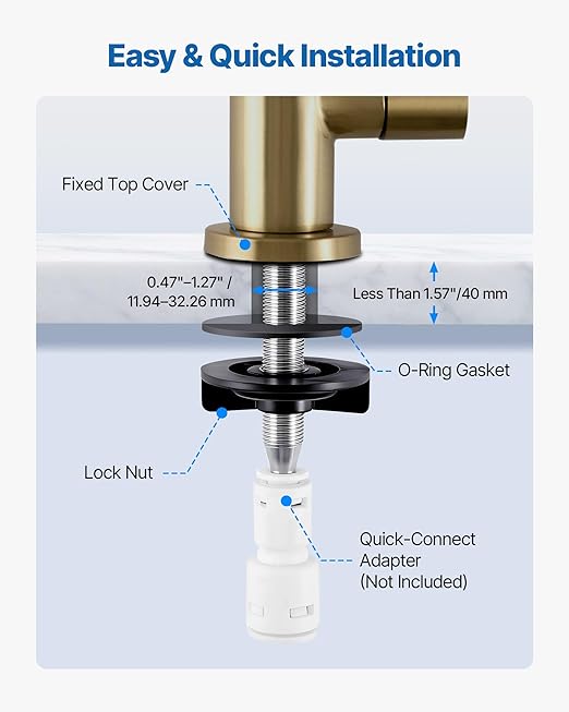 VEVOR Water Filter Faucet, SUS 304 RO Faucet, Lead-Free Solid Brass Valve Drinking Water Faucet, Fit Most Reverse Osmosis and Water Filtration System, Kitchen Filtered Water Tap, Brushed Gold