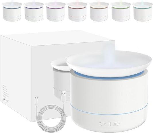 Essential Oil Diffusers, 200ml Aromatherapy Diffuser with, Cool Mist Humidifier with 2 Dynamic Modes, Small Diffuser with 7 Color Lights for Home Office Room -White