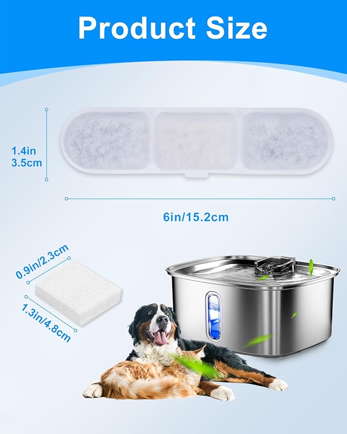 12+12 Pack Dog Fountain Water Bowl Filters Compatible with MAILOFY Pet Water Fountains WF530 9L/2.4GaL, Large Dog Dispenser Replacement Filter for Cat Automatic Waterer Fountain