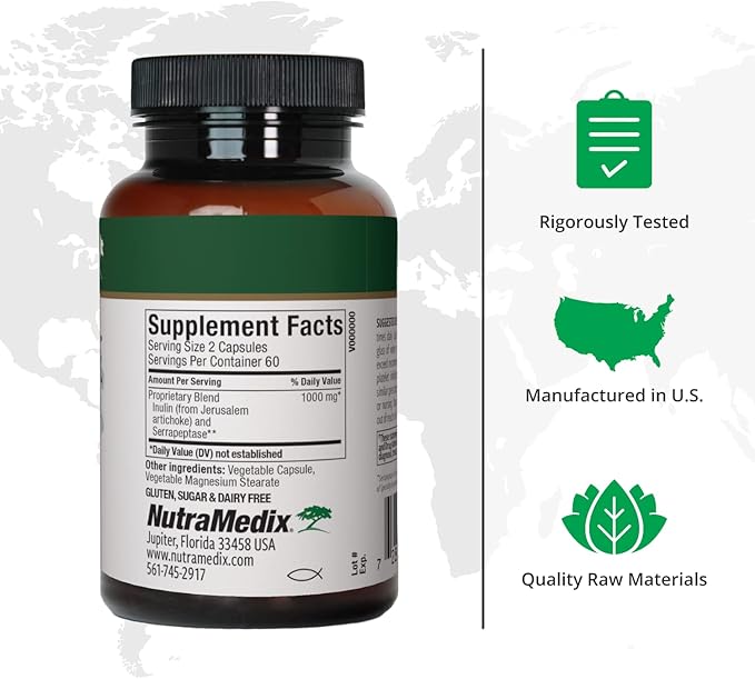 NutraMedix Serrapeptase Supplement with Proteolytic Digestive Enzymes for Women & Men - Inulin Prebiotic Fiber for Gut Health & Joint Support - Dairy, Soy & Gluten-Free (120 Capsules)