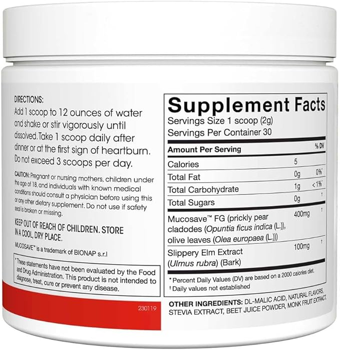 Reflux - Digestive Supplement - Each Tub = 30 Scoops = 30 Servings - Mucosal Support for Acid Issues - with Mucosave FG and Slippery Elm Bark (1 Tub)