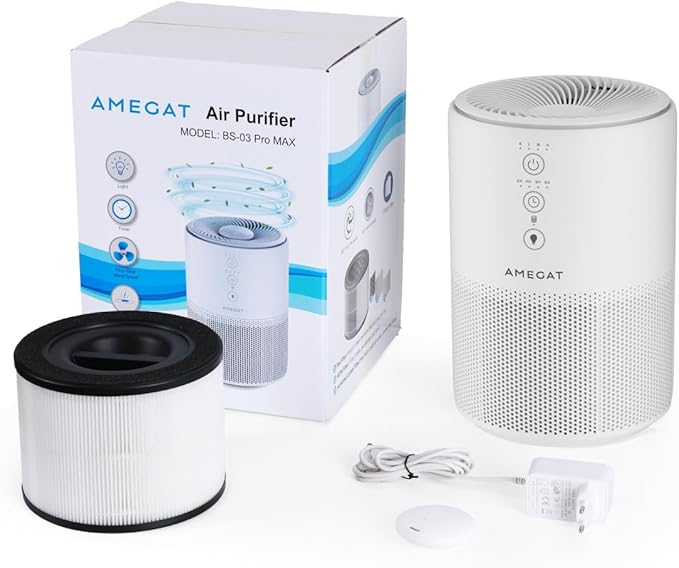 Air Purifiers for Home Large Room up to 1274-ft², Pet Hair Allergy, HEPA 3-in-1 air purifier, Low Power High Torque Motor, Sleep Mode, Removes Smoke, and Odor Pollutants. Airfresh-300（White）