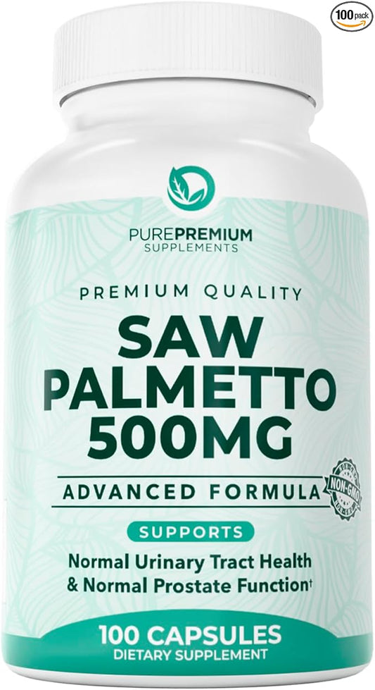 PurePremium Saw Palmetto 500 mg for Men/Women – Maximum Strength Saw Palmetto Extract | Powder Capsules Supplement - Support Normal Urinary Tract, Prostate Health/Hair - 3 Months Supply - 100 Tablets