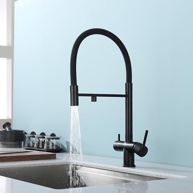Kitchen Faucets with Water Filter Faucet Buil-in,3 Way Drinking Water Faucet for Kitchen Sink, Matte Black