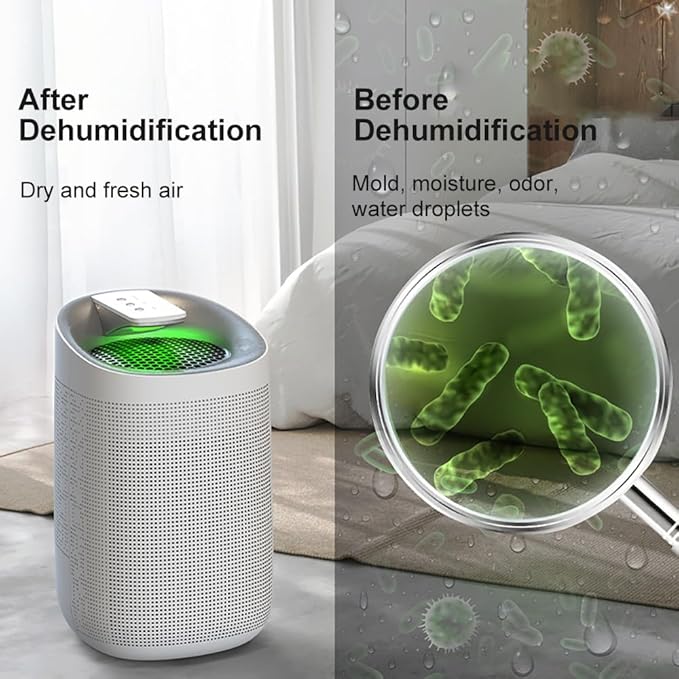 1000ml Air Dehumidifier w/Purifying Function for Home (800 Sq.Ft), Small Dehumidifiers with WIFI APP Control, Auto Shut Off, True HEPA Filter, Ideal for Closet Bedroom Bathroom 2 Filter