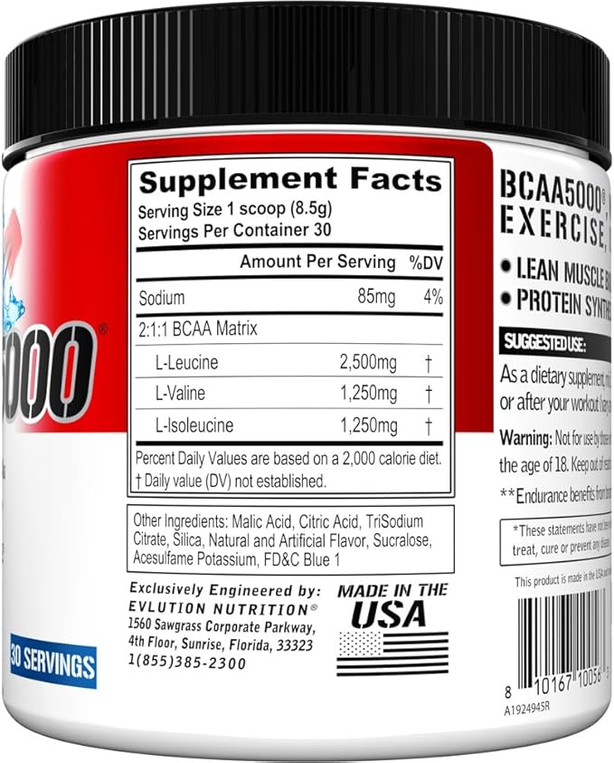 EVL BCAAs Amino Acids Powder - BCAA Powder Post Workout Recovery Drink and Stim Free Pre Workout Energy Drink Powder - 5g Branched Chain Amino Acids Supplement for Men - Rocket Pop