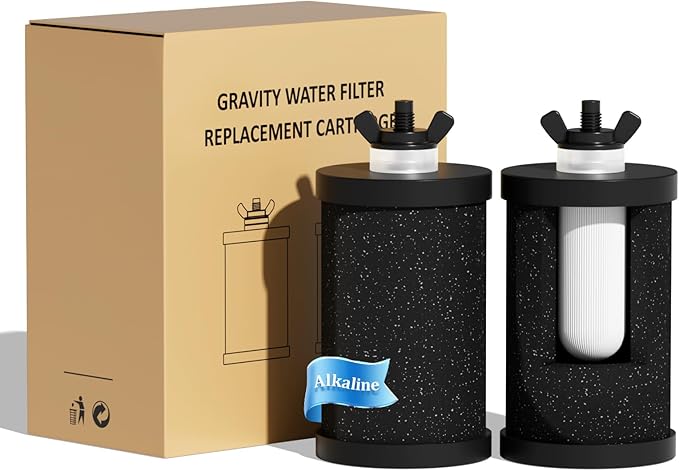 Purewell PF-1-PH Upgraded 4-Stage Composite Carbon and Alkaline Filters, Compatible with Berkey® Big+, ProOne® Big+ Gravity Water Filter Systems and Purewell Systems, pH 8-9 (2 Pack, K Series)